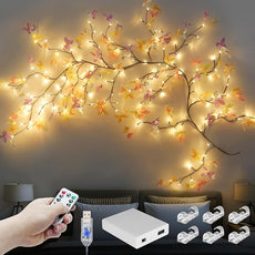 Butterfly Enchanted Willow Vine Lights, 7.55FT 144LED 3 Color Butterfly Blossom Tree Branch Lights for Wall, Remote Timer,8 Light Model,Bedroom Wall Doors Wedding, Christmas, USB Battery Box