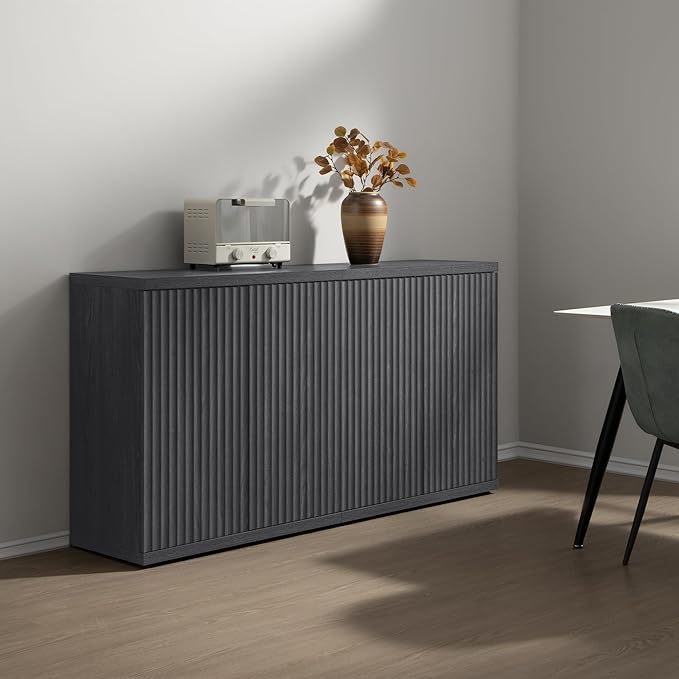 SICOTAS Buffet Cabinet with Storage Accent Sideboard Modern Credenza with Doors & Shelves Fluted Media Console Mid Century Coffee Bar Table for Living Room Kitchen Dining Room Hallway（2PCS）
