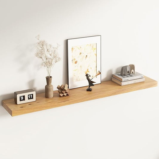 Elm Floating Shelves for Wall Decor, Rustic Solid Wood Shevles Wall Mounted with Invisible Bracket for Living Room Bathroom Bedroom Kitchen, 55 Inch Set of 1, Natural