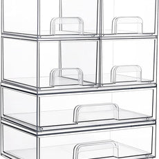 Vtopmart Stackable Storage Drawers Set of 6, Clear Plastic Organizer Bins for Bathroom Supplies,Ideal for Cabinet,Pantry,Laundry Room Organization