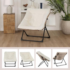 Comfy Saucer Chair for Adults, Soft Faux Fur Bedroom Chair, Accent Dorm Chairs, Flexible Living Room Reading Chairs, Oversized Folding Lounge Seat for Teens, X-Large, Beige