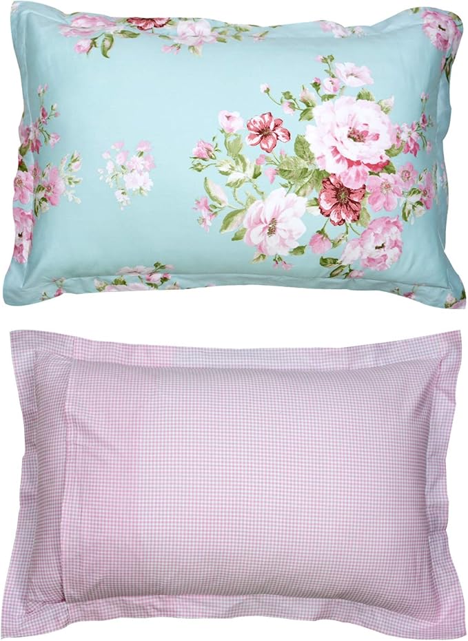 FADFAY Shabby Floral Duvet Cover Set Pink Grid Cotton Farmhouse Bedding with Hidden Zipper Closure 3 Pieces, 1duvet Cover & 2pillowcases,King/California King Size