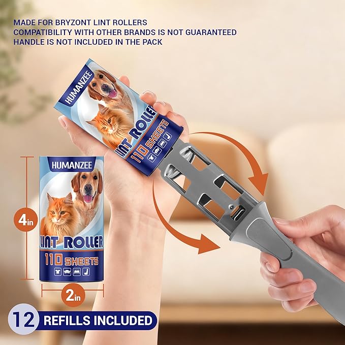 Extra Sticky Lint Roller Refills Only,1320 Easy-Tear Sheets for Mega Value Set 1.5 inches for Pet Hair Removal, Dog and Cat Lint Remover (12 Pack Refills)