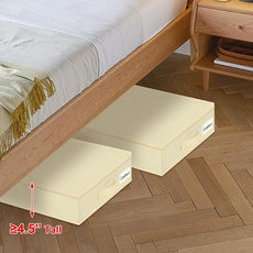 punemi 4.5 Inch Tall Low Profile Under Bed Storage Containers Bins, 2Pcs Shallow Flat Underbed Clothes Storage With Sturdy Structure Support, Under Couch & Sofa Storage For College Dorm Room, Beige