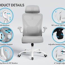 Ergonomic Office Chair - Computer Desk Chairs Comfy, Mesh High-Back Gaming Chair with Adjustable Lumbar Support, Executive Task Chair for Adults, Comfortable for Long Hours (Grey Silver)
