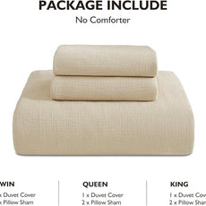 EMME Muslin Cotton Duvet Cover Set Light Tan King Size Linen Like Soft Breathable Lightweight Summer Comforter Cover Set with Zipper Closure (Light Tan, King, 104