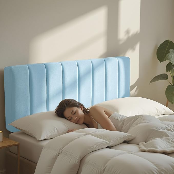 Upholstered Queen Headboard - Easy Assemble Channel Stitched Headboard Queen Size - Wall Mounted Headboards with 3D Soundproof Wall Panels Peel & Stick Floating Headboards, 08-Ice Blue