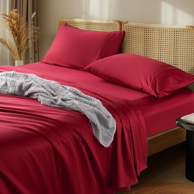 LBRO2M 1000 Thread Count 100% Egyptian Cotton Sheets Set Twin XL, 3 Piece Sets Bed Sheet Deep Pocket Sheet Set 16" Soft Comfortable All Season (Twin XL, Burgundy) LBRO2MBedding