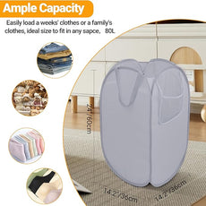 Sturdy Collapsible Laundry Baskets with Side Pocket, Pop Up Laundry Hamper Lightweight, Foldable Thick Fabric Clothes Basket with Reinforced Handles for Bedrooms, Dorm, Bathrooms, Travel Grey