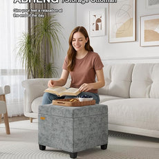17.7 inches Chenille turfed Ottomans Cube with Storage, Metal-Framed Square Storage Ottoman Foot Rest Stool Holds 770 LB for Dorm Living Room Bedroom Gray UASN641G