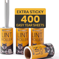 DELOMO Pet Lint Roller for Clothes – Lint Rollers for Pet Hair Extra Sticky, Mega Value Set of 400 Sheets (1 Roller + 3 Refills), Dog Cat Hair Remover for Couch, Furniture, Keep Your Home Tidy