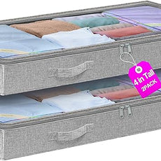 punemi Under Bed Storage Containers, Below 4 Inches Tall Low Profile Underbed Storage, NO STRUCTURE, Soft Foldable Underbed Cloth Storage Bags, Zipper Blanket Storage Container, 2Pack, 20x40x3.7in