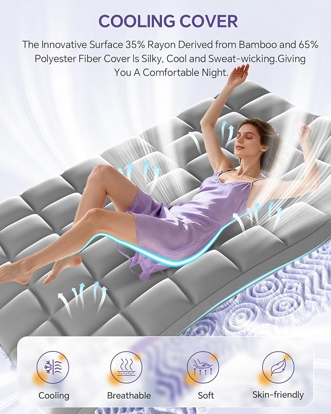 Dual Layer 5 Inch Memory Foam Mattress Topper Queen - 3 Inch Pillow Top Mattress Pad and 2 Inch Gel Memory Foam, 7-Zone Egg Crate Queen Size Mattress Topper (Gray)