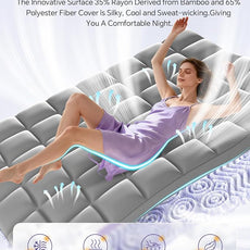 Dual Layer 5 Inch Memory Foam Mattress Topper Queen - 3 Inch Pillow Top Mattress Pad and 2 Inch Gel Memory Foam, 7-Zone Egg Crate Queen Size Mattress Topper (Gray)