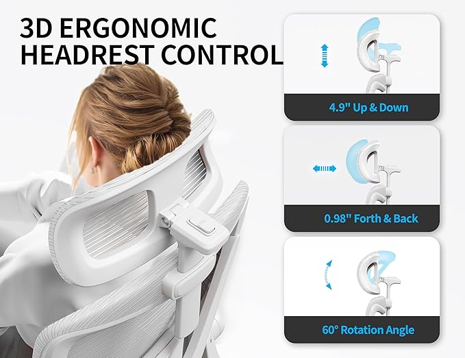 White Ergonomic Office Chair: Mesh Desk Chair Comfy with Adjustable Lumbar Support 400lbs High Back Computer Gaming Chair - Big and Tall Office Chairs with Extra Wide Seat-Adults Home Office