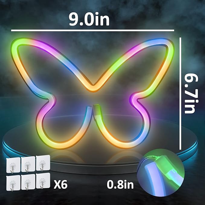 BRIGHTDECK 3 Pcs Butterfly Neon Signs, Neon Light for Bedroom, USB or 3-AA Battery Powered LED Neon Signs Wall Decor, Neon Lights for Birthday Gift, Wedding, Party, Home Decor (Pink, Blue, Colourful)