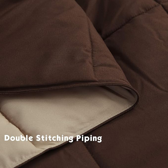 HIG 3pc Down Alternative Comforter Set - All Season Reversible Comforter with Two Shams - Quilted Duvet Insert with Corner Tabs - Box Stitched - Super Soft, Fluffy (Full/Queen, Chocolate)