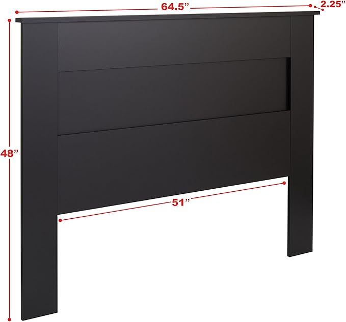 Prepac Stylish Flat Wood Panel Headboard for Queen Size Beds, Simplistic Wooden Queen Headboard 2.25" D x 64.5" W x 48" H, Black, BHFQ-1301-1