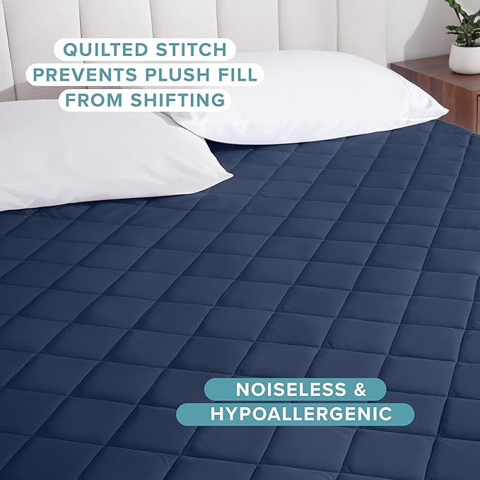 Bare Home Twin Quilted Fitted Mattress Pad - Cooling Mattress Cover - Easily Washable - Elastic Fitted Cover for Mattress - Stretch-to-Fit up to 15 Inches Deep (Twin, Dark Blue)