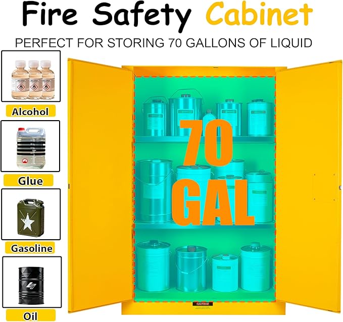 70-Gallon Flammable Storage Cabinet, 70''x45''x20'' Galvanized Steel Safety Cabinet with Adjustable Shelves, Fire Cabinet for Gasoline, Oil, Chemical Storage