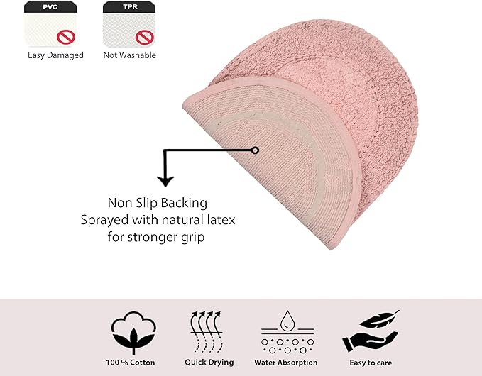 Home Weavers Double Ruffle Collection 100% Cotton Bathroom Rugs Set, Washable Rug, Extra Soft and Absorbent Bath Rug, Kitchen Mat, Bath Mat Set, Bath Floor Mat Non Slip, 20"x20" Contour, Pink