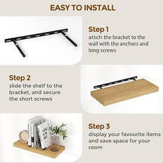 Fun Memories 40 Inch Floating Shelves for Wall, 9.3 Inch Deep Shelves for Books & Decor, Wall-Mounted Floating Shelf 40 Inch Long Set of 2, Rustic Wooden Shelf for Living Room, Bedroom, Kitchen, Oak