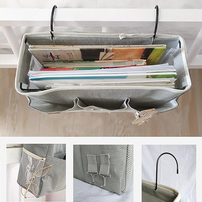Bedside Caddy, Bedside Hanging Storage Organizer forBunk and Hospital Beds,College Dorm Bed，Can be Placed Glasses Books Mobile Phones (White 1)
