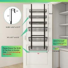 Over The Door Pantry Organizer, Pantry Organization and Storage, 6-Tier Deep Baskets Hanging Heavy-Duty Metal, Wall Spice Rack Seasoning Shelves for Home & Kitchen, Laundry Room Bathroom, Black