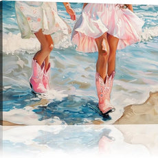 Cowgirl Boots Wall Art Pink Cowgirl Boots FramedWall Decor Retro Pink Western Aesthetic Canvas Prints Poster Trendy Preppy Girls Room Decor Picture for Living Room Bedroom Dorm Framed 16 X 24 in