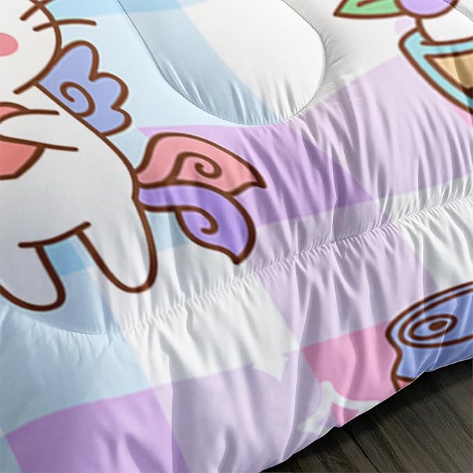 CVHOUSE Cartoon Cat Comforter Queen Set,Rainbow Cat Girls Queen Bedding Set for Kids Teens,Cat Unicorn Quilt Set 3Pcs Cat Bed Set Cat Duvet Set Kitty Room Decor All Season