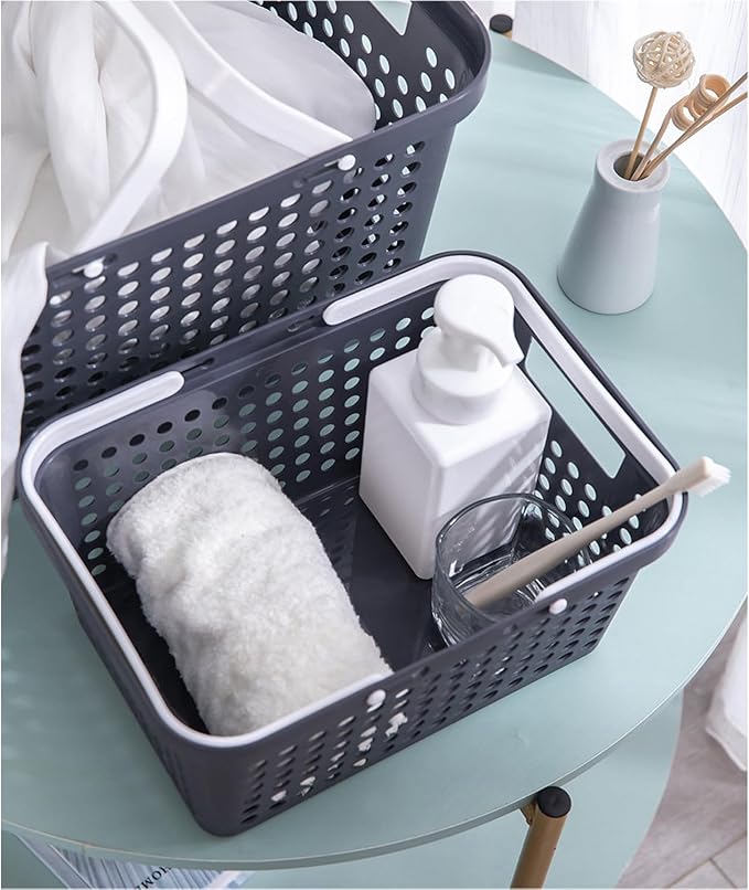 Plastic Shower Caddy Basket with Handles, Cleaning Supply for Dorm, School, Camping, Travel, Bathroom (light grey 1 pack)