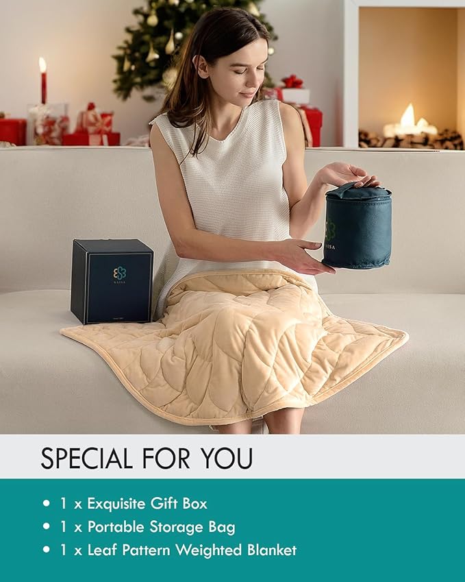 Kaisa Weighted Lap Blanket 5 lbs 23" x 29", Cozy Luxury Crystal Velvet Small Weighted Blanket for Adults, Portable Travel Weighted Blanket for Relaxation, All-Season Blanket, Machine Washable, Khaki