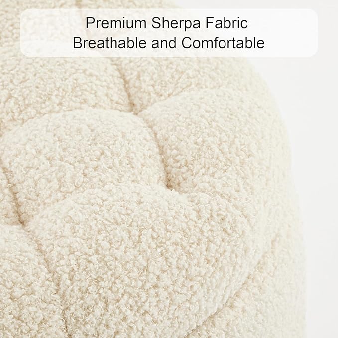 Furniliving Modern Round Storage Ottoman,Button Tufted Ottoman Footstool Ottomans with Removable Lid Storage Stool for Living Room, Bedroom, Makeup Room, Faux Fur, White