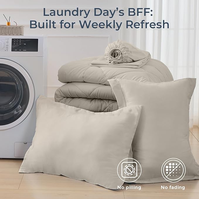 HEVUMYI Linen Twin Comforter Set - 5-Piece All Season Bed in a Bag Twin, Ultra Soft Bedding Set with Comforter, Flat Sheet, Fitted Sheet, Pillowcases, Pillow Shams