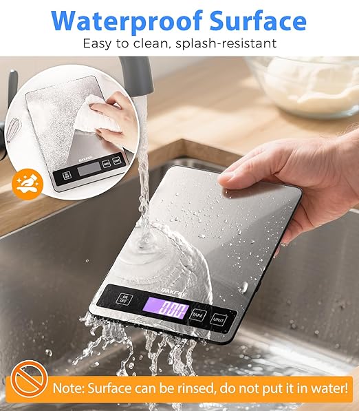 Food Scale - 15kg/33lb Digital Kitchen Scale with Full-View LCD Display, Grams and Ounces, Easy Clean Stainless Steel, 6 Units with Tare Function, Precise for Baking, Cooking & Meal Prep, Grey