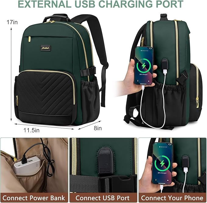 Laptop Backpack for Women Bookbag: 15.6 inch Work School Backpacks with Pouch Pocket for Large Capacity Cup & USB Charger College Book Bag Travel Business Nurse Teacher Bookbags Anti-theft Back Pack