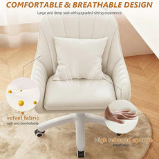 Cute Home Office Chair Velvet Upholstered Desk Chairs with Mid Back Swivel Adjustable Makeup Vanity Computer Chair with Wheels