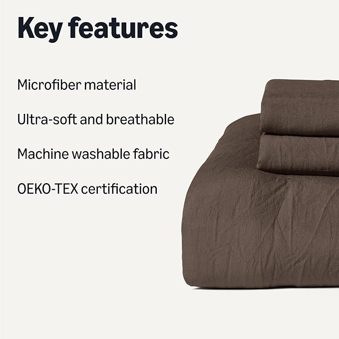 Amazon Basics Brushed Microfiber Comforter Set, Extra Soft with Natural Texture, 3-Piece, King, Brown