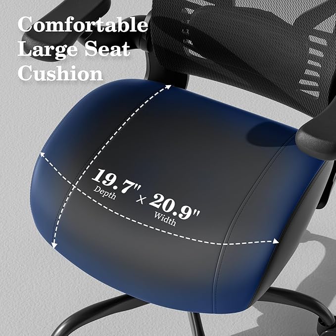 GYI Office Chair Ergonomic, Computer Desk Chair with Memory Foam Seat, Technical Mesh Back, 3D Flip-up Arms, Adjustable Lumbar Support&Height, Wheels for Home or Office, Black