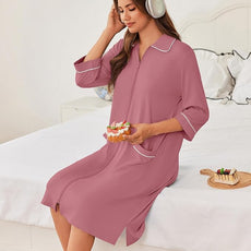 Ekouaer Zipper Robes for Women 3/4 Sleeve Housecoats Knee Length Bathrobe Lightweight Nightgown with Pockets S-3XL