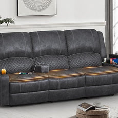 Velvet Fabric Recliner Sofa, 3 Seater Manual Reclining Sofa with 2-Tier Cushion, Reclining Couches for Living Room with Removable Console, Hidden Storage Space, Cup Holders - Grey