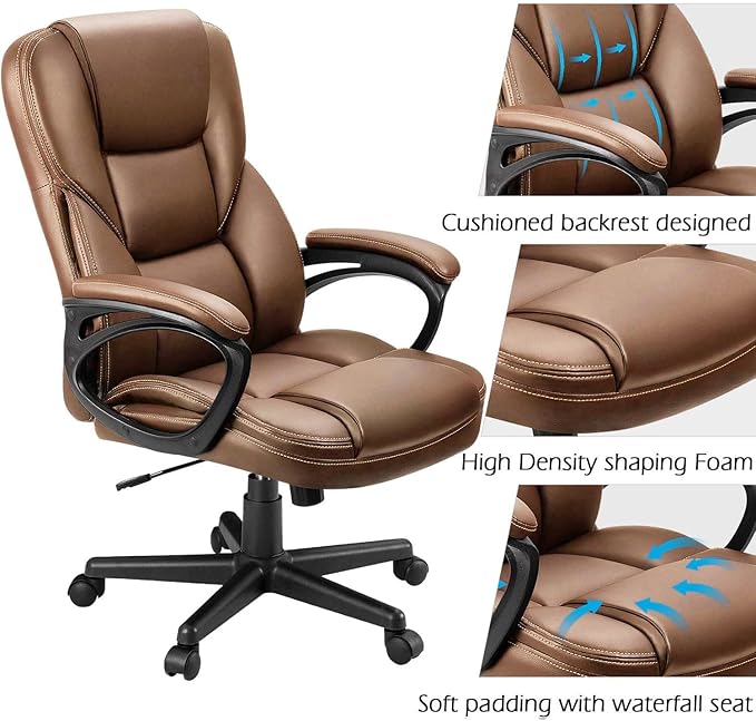 Furmax Office Executive Chair High Back Adjustable Managerial Home Desk Chair,Swivel Computer PU Leather Chair with Lumbar Support (Light Brown)