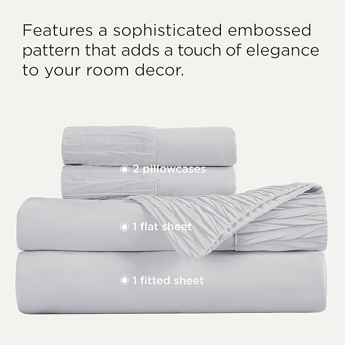 Bedsure Queen Sheet Set - 4 Pieces Soft Queen Size Sheets - Breathable & Cooling - Hotel Luxury - Easy Care Polyester Microfiber Bedding for Women, Men, Light Grey