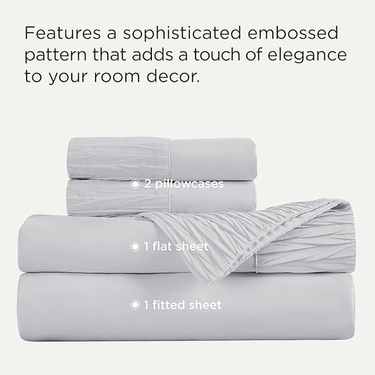 Bedsure King Size Sheets Set - 4 Pieces Soft King Sheets - Breathable & Cooling - Hotel Luxury - Easy Care Polyester Microfiber Bedding for Women, Men, Light Grey
