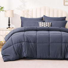 Love's cabin Queen Comforter Set Indigo Blue, 7 Pieces Queen Bed in a Bag, All Season Bedding Sets with 1 Comforter, 1 Flat Sheet, 1 Fitted Sheet, 2 Pillowcase and 2 Pillow Sham