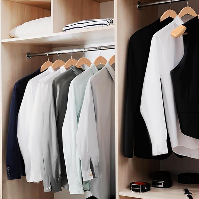 Solid Wood Suit Hangers, 10 Pack, Coat Hangers with Non Slip Trouser Bar, 360° Swivel Hook, Heavy Duty Wide Hangers for Suit, Coat, Jacket, Trousers, Pants,17.3" W x 9" H, Dark Walnut AWY0410N