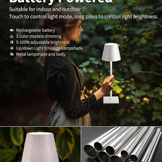 KDG 2 Pack Cordless Table Lamp, Portable LED Desk Lamp, 5000mAh Battery Operated, 3 Color Stepless Dimming Up, for Restaurant/Bedroom/Bars/Outdoor Party/Camping/Coffee Shop Night Light(White)
