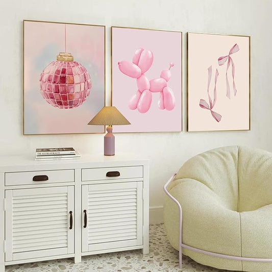 Blue and Pink Preppy Poster Set of 6 Cute Coquette Bow Boots Wall Art Aesthetic Coastal Wall Art, Trendy Girls Dorm Decor Cute Pink Bows Wall Decor for Bedroom Living Room Unframed 8x10 Inch