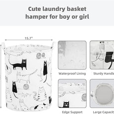 Foldable Baby Laundry Basket Hamper for Nursery Girl Boy kids Clothes laundry hamper basket Portable Tall Collapsible Cute Laundry Basket Organizer, Nursery Storage Basket with Handles (Animal Cats)