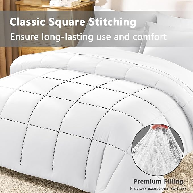 CozyLux King Size Comforter Set White - 7 Pieces Bed in a Bag King, Okeo-Tex Certifited Bedding Set, All Season Soft Bed Set with Down Alternative Comforter, Sheets, Pillowcases & Pillow Shams